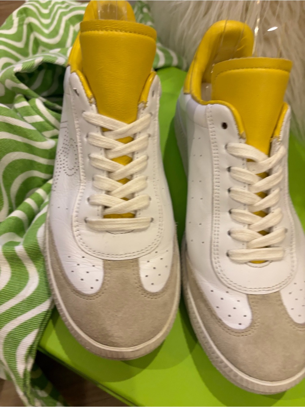 Isabel Marant White Leather Sneakers with Yellow Tongue and Lining - Picture 8 of 10